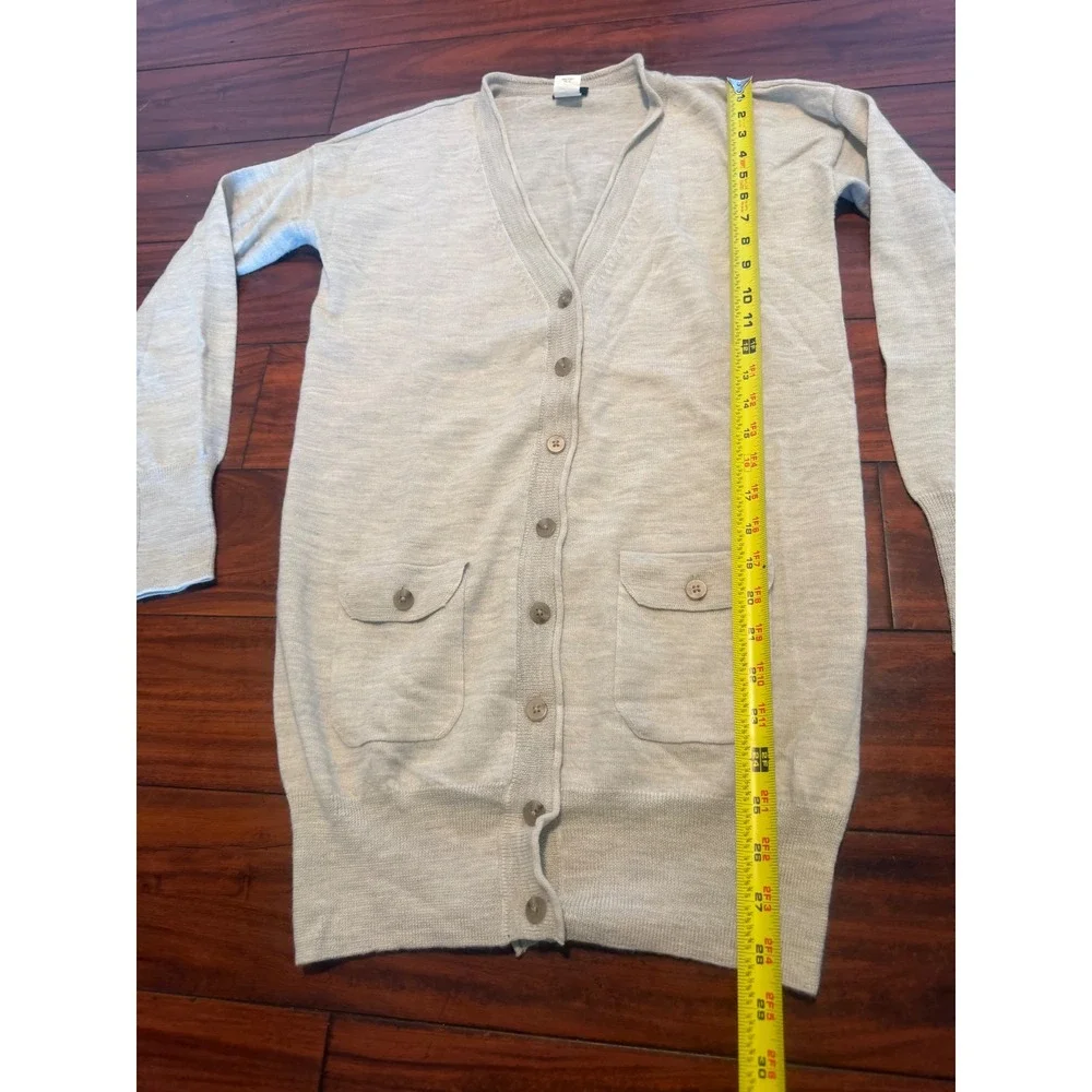 Vintage J.Crew Womens Gray 100% Merino Wool Longline V-Neck Cardigan Size S
